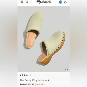 Madewell Cecily Clog in Nubuck leather. Size 7.5. Color. Forgotten Landscape.